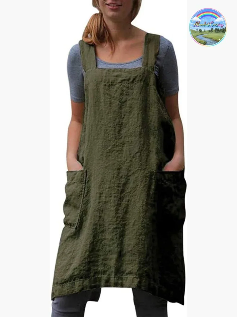 Cotton Linen Cross Back Apron with Pockets Pinafore Baking Cooking